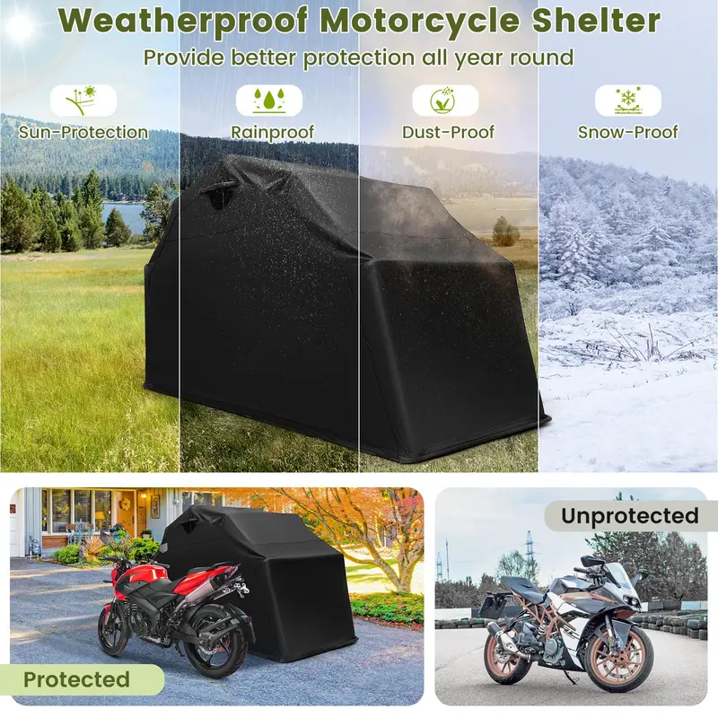 GoPlus Motorrad-Schutzhütte, wasserdichte Motorrad-Garage mit 600D-Oxford-Stoff