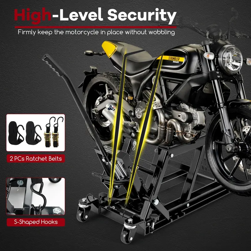 GoPlus-Motorradhebebock mit 680 kg Tragkraft, hydraulischer Motorradheber mit Fußplatten und langem Griff