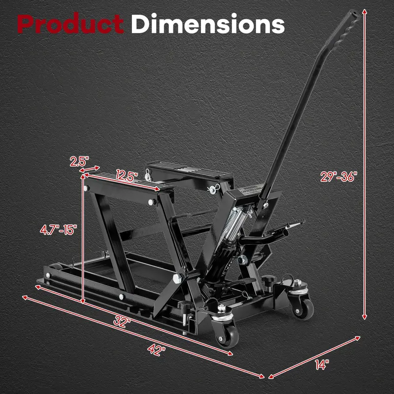 GoPlus-Motorradhebebock mit 680 kg Tragkraft, hydraulischer Motorradheber mit Fußplatten und langem Griff