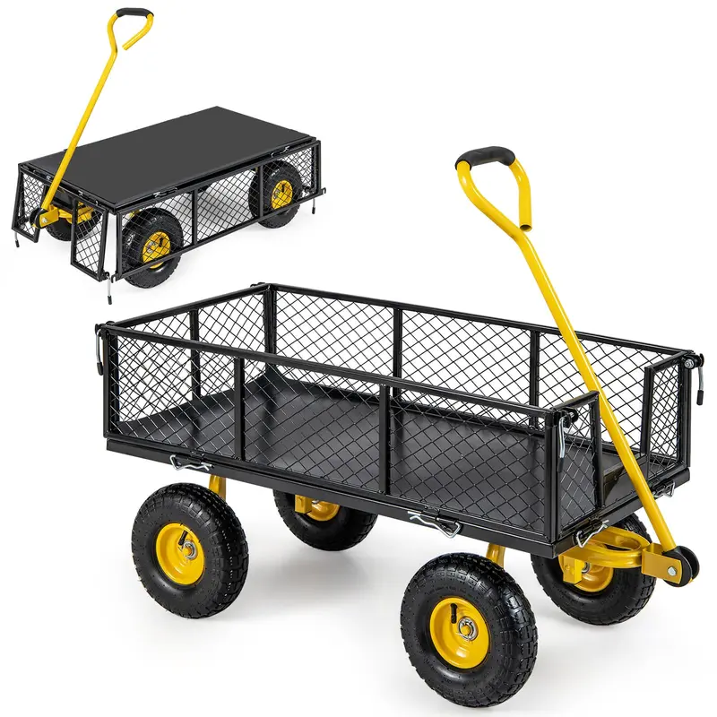 GoPlus Nutzwagen für den Garten, Außen-Plattformwagen mit 4 abnehmbaren Seitenteilen, Tragfähigkeit bis zu 408 kg (109 cm x 53 cm x 91 cm)