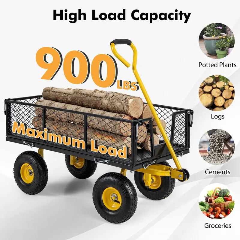 GoPlus Nutzwagen für den Garten, Außen-Plattformwagen mit 4 abnehmbaren Seitenteilen, Tragfähigkeit bis zu 408 kg (109 cm x 53 cm x 91 cm) 2