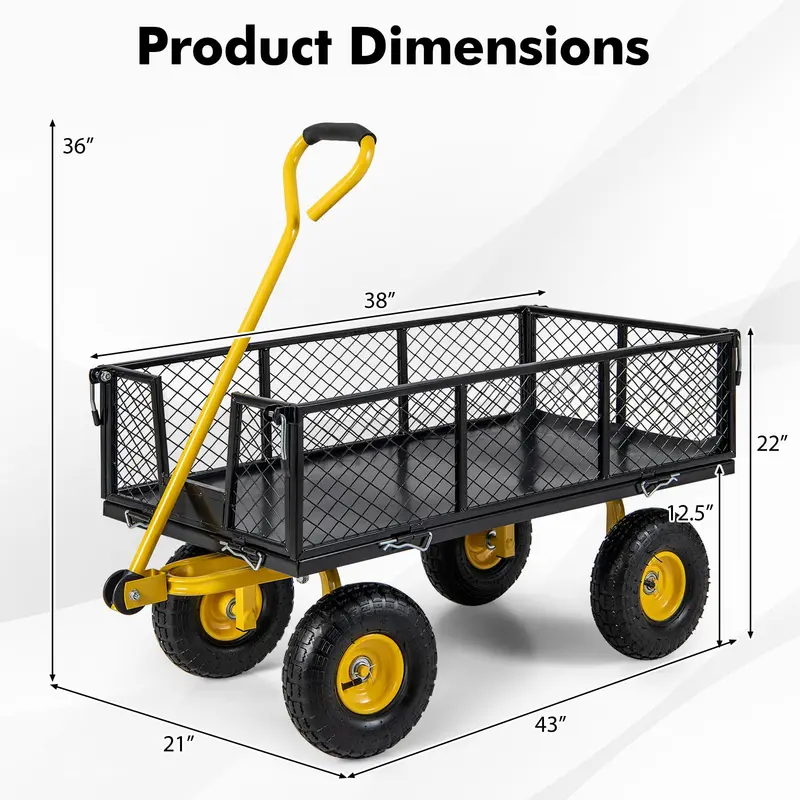 GoPlus Nutzwagen für den Garten, Außen-Plattformwagen mit 4 abnehmbaren Seitenteilen, Tragfähigkeit bis zu 408 kg (109 cm x 53 cm x 91 cm)