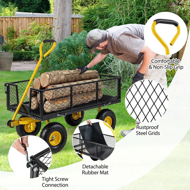 GoPlus Nutzwagen für den Garten, Außen-Plattformwagen mit 4 abnehmbaren Seitenteilen, Tragfähigkeit bis zu 408 kg (109 cm x 53 cm x 91 cm)