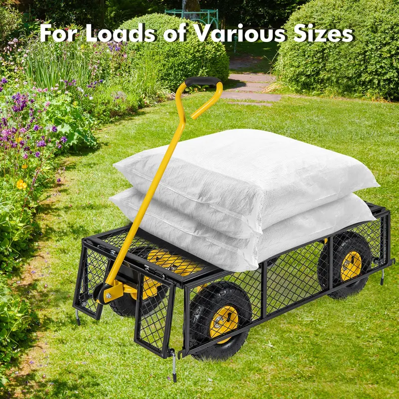 GoPlus Nutzwagen für den Garten, Außen-Plattformwagen mit 4 abnehmbaren Seitenteilen, Tragfähigkeit bis zu 408 kg (109 cm x 53 cm x 91 cm)