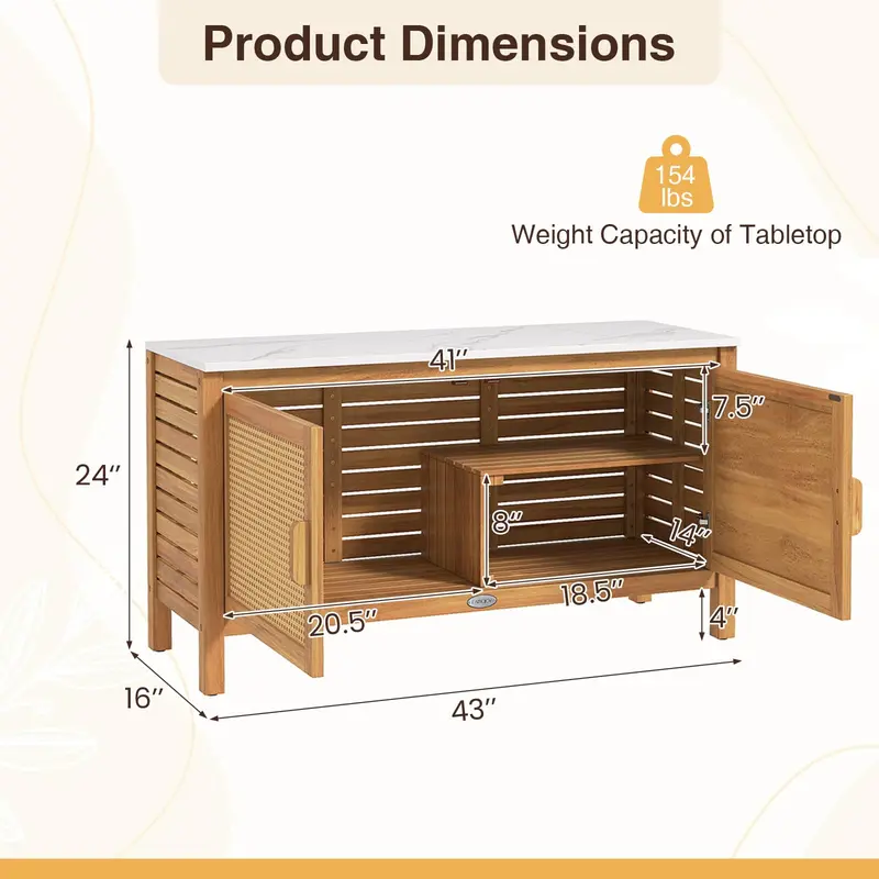 Goplus Outdoor-Acacia-Holz-Schrank für Außenbereich mit Kunst-Marmorplatte 2