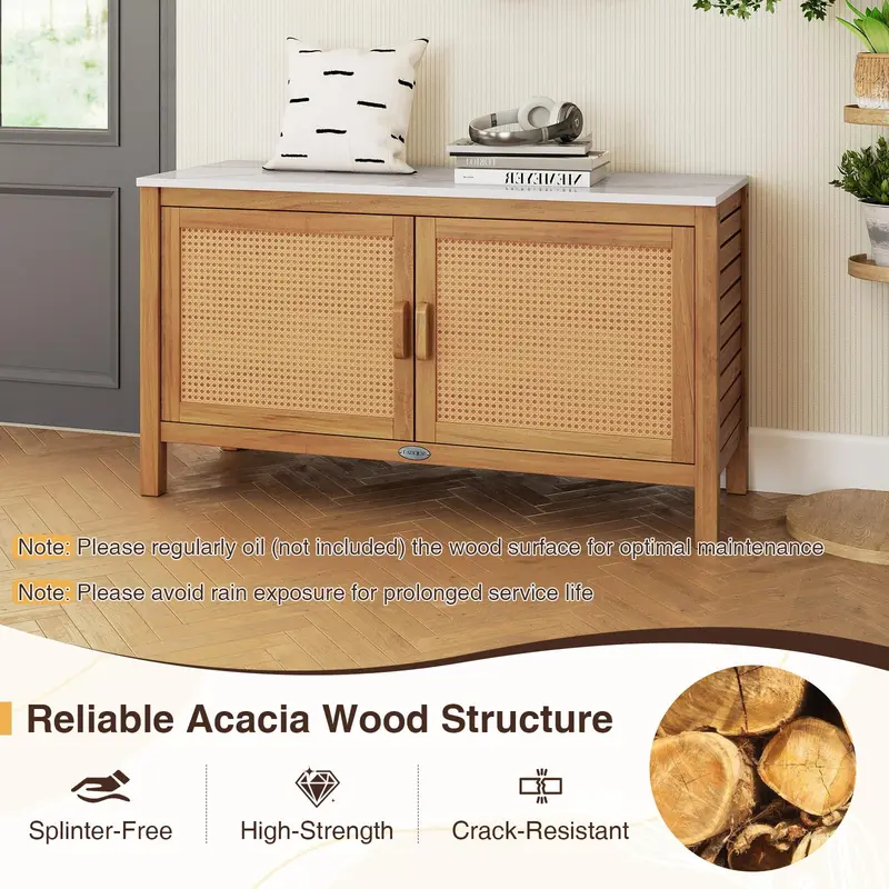 Goplus Outdoor-Acacia-Holz-Schrank für Außenbereich mit Kunst-Marmorplatte