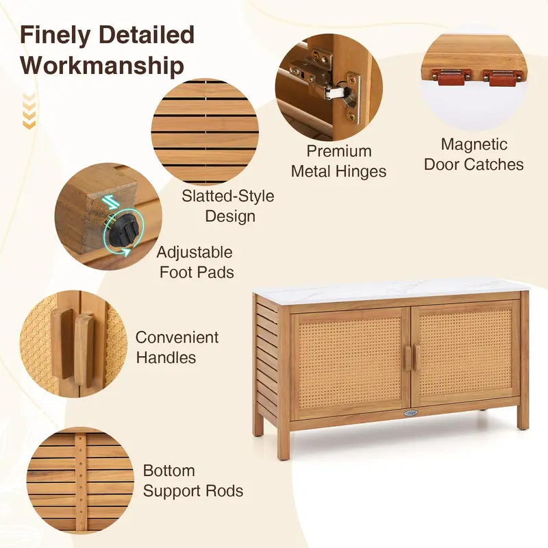 Goplus Outdoor-Acacia-Holz-Schrank für Außenbereich mit Kunst-Marmorplatte