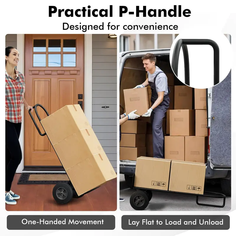 Goplus P-Griff Handwagen, Hochwertiger Sackkarren mit 25-cm-Rädern, integrierter Doppelkugellagerung und klappbarer Ladeplatte 2