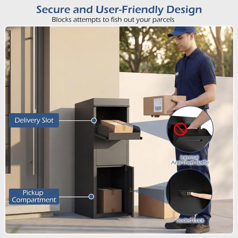 Goplus Paket-Drop-Box aus verzinktem Stahl mit Schloss