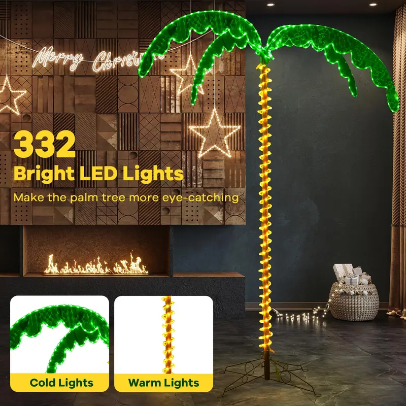 GoPlus Palmenbaum mit Beleuchtung, 2,29 m, tropischer Weihnachtsbaum mit 332 LED-Leuchten