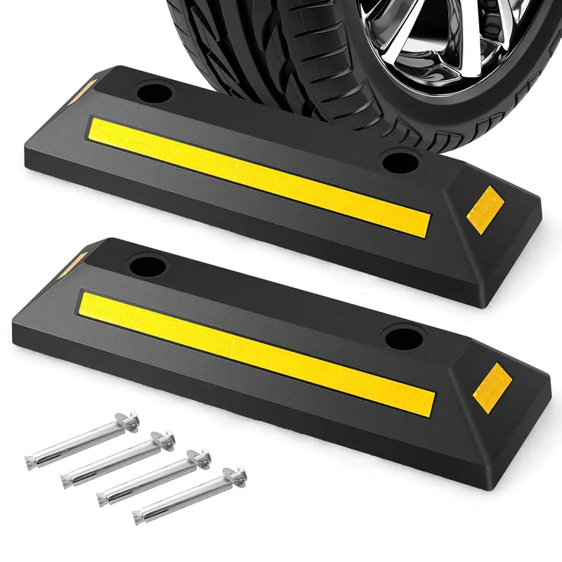 Goplus Parkblock, 2er-Pack aus Gummi mit dreifarbigen reflektierenden Streifen, 54,5 cm