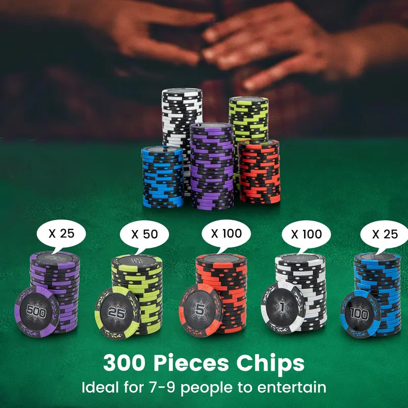 GoPlus-Pokerchip-Set, 300 oder 500 Stück à 14 g aus Ton