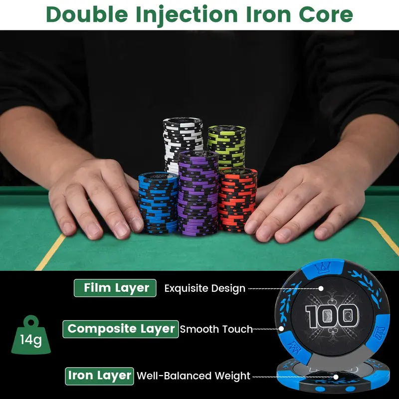 GoPlus-Pokerchip-Set, 300 oder 500 Stück à 14 g aus Ton