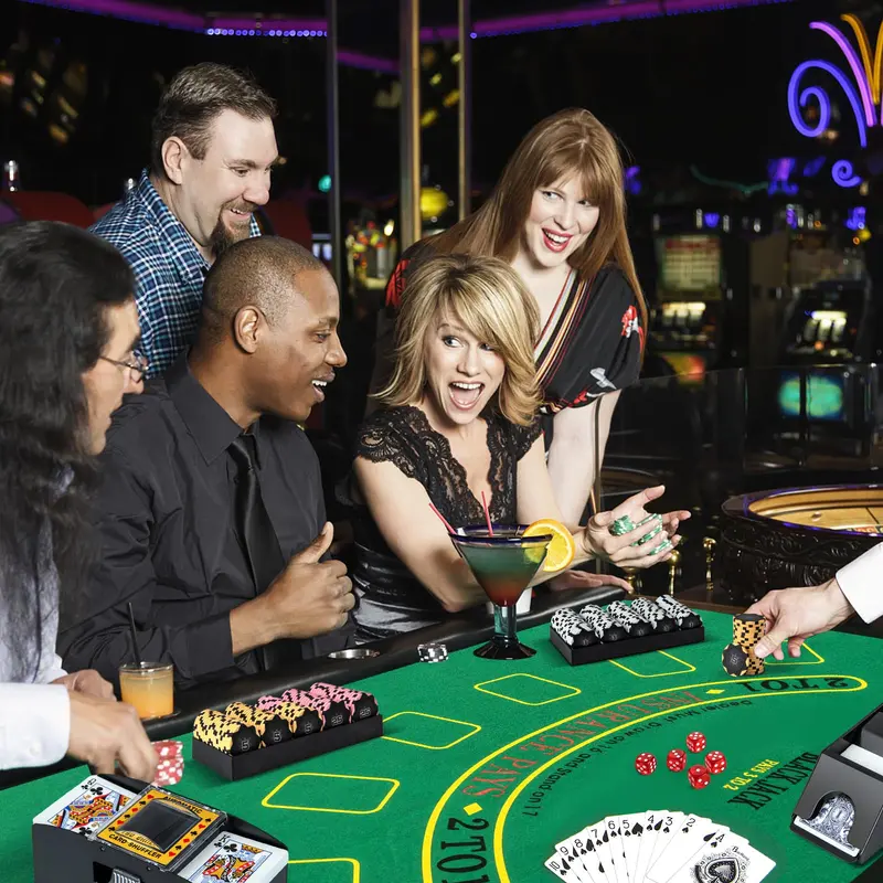 GoPlus-Pokerchip-Set, 300 Stück 14-g-Clay-Pokerchips mit Aufbewahrungsbox und automatischem Kartenschüttler 2