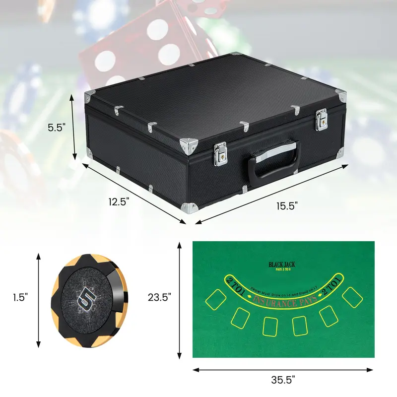 GoPlus-Pokerchip-Set, 300 Stück 14-g-Clay-Pokerchips mit Aufbewahrungsbox und automatischem Kartenschüttler
