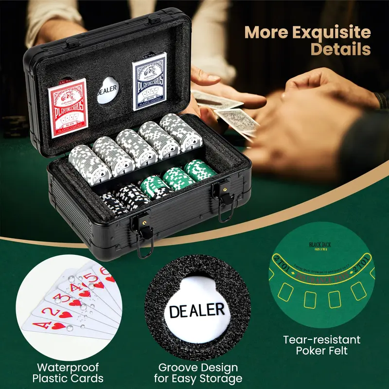 GoPlus-Pokerchip-Set, Casino-Pokerchips mit 300 Stück, 6 Kartendecks, Croupier-Button