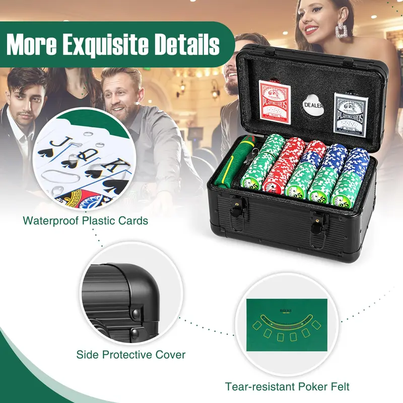 GoPlus-Pokerchip-Set, Casino-Pokerchips mit 600 Stück, 6 Kartendecks, Dealer-Button