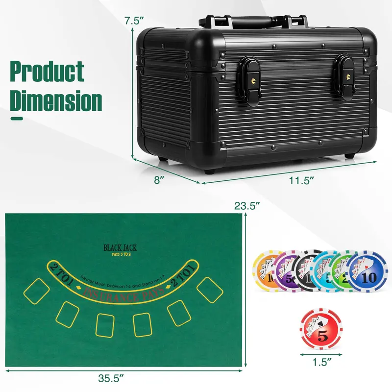 GoPlus-Pokerchip-Set, Casino-Pokerchips mit 600 Stück, 6 Kartendecks, Dealer-Button