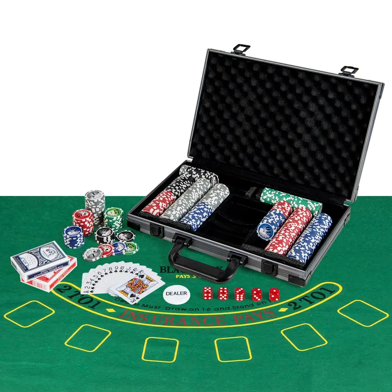 Goplus Pokerspiel-Set mit Pokerchips, 400 Chips, 6 Kartendecks, Croupier-Button