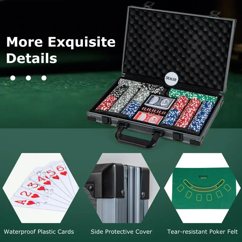Goplus Pokerspiel-Set mit Pokerchips, 400 Chips, 6 Kartendecks, Croupier-Button