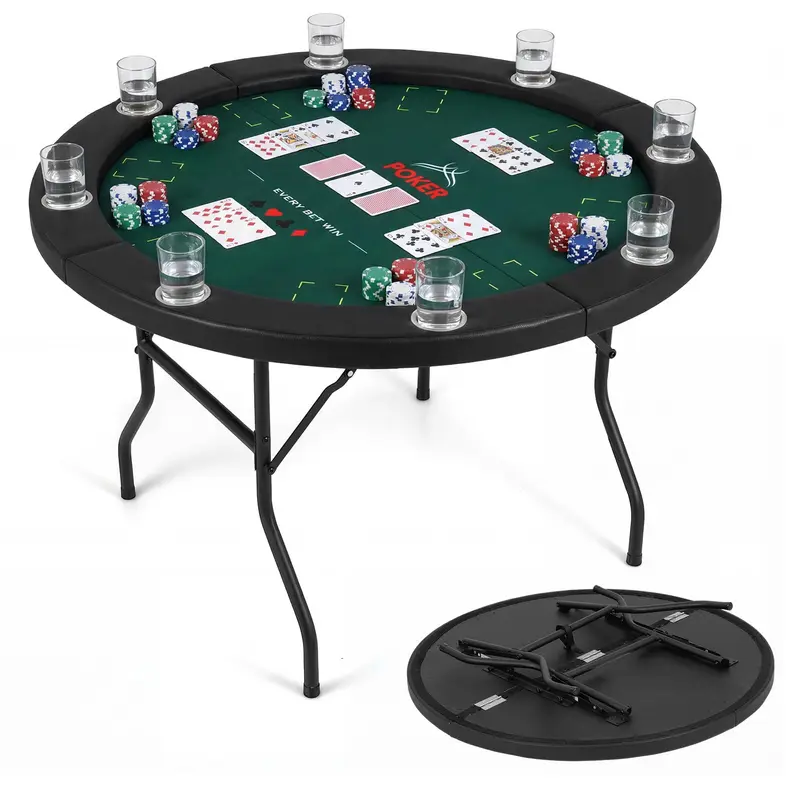 Goplus Pokertisch für 8 Spieler, rund, 122 cm Durchmesser, Casino-Stil für Texas Hold’em und andere Kartenspiele, mit Metallgestell