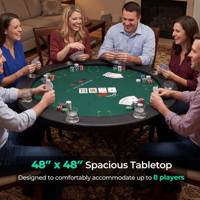 Goplus Pokertisch für 8 Spieler, rund, 122 cm Durchmesser, Casino-Stil für Texas Hold’em und andere Kartenspiele, mit Metallgestell