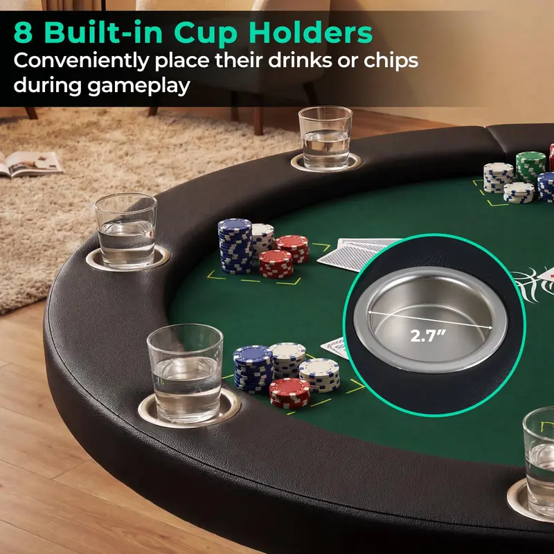 Goplus Pokertisch für 8 Spieler, rund, 122 cm Durchmesser, Casino-Stil für Texas Hold’em und andere Kartenspiele, mit Metallgestell
