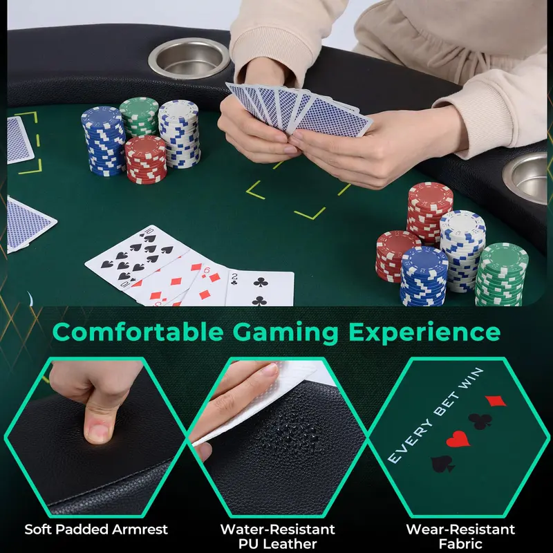 Goplus Pokertisch für 8 Spieler, rund, 122 cm Durchmesser, Casino-Stil für Texas Hold’em und andere Kartenspiele, mit Metallgestell