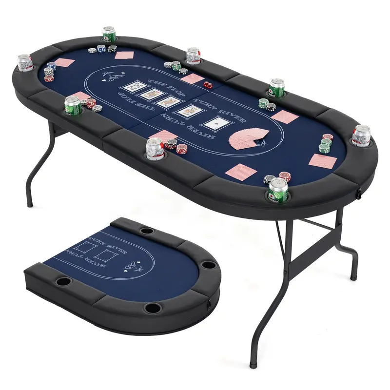 GoPlus Pokertisch, klappbar, 182 cm, für bis zu 8 Spieler – Kartentisch mit tiefen Metall-Getränkehaltern