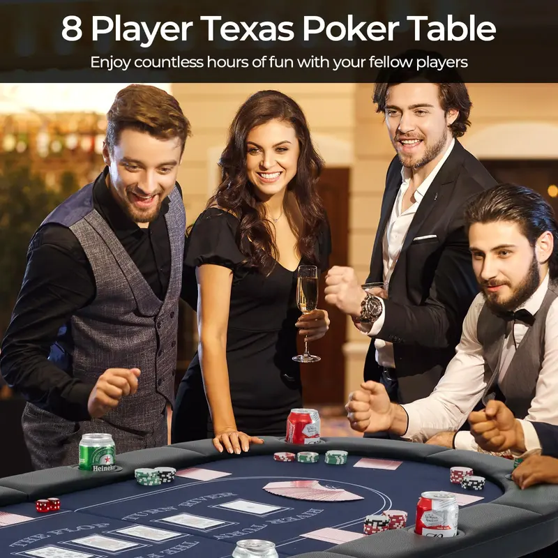 GoPlus Pokertisch, klappbar, 182 cm, für bis zu 8 Spieler – Kartentisch mit tiefen Metall-Getränkehaltern 2