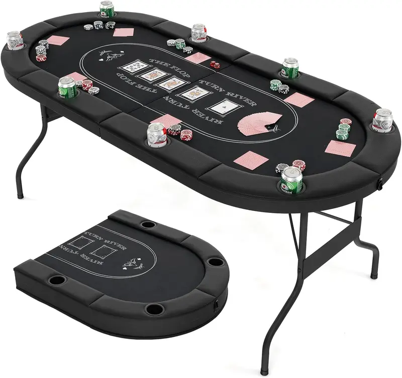 GoPlus Pokertisch, klappbar, 182 cm, für bis zu 8 Spieler – Kartentisch mit tiefen Metall-Getränkehaltern