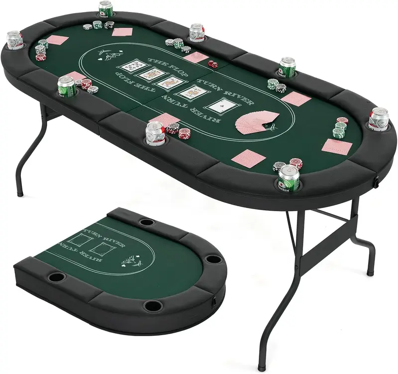 GoPlus Pokertisch, klappbar, 182 cm, für bis zu 8 Spieler – Kartentisch mit tiefen Metall-Getränkehaltern