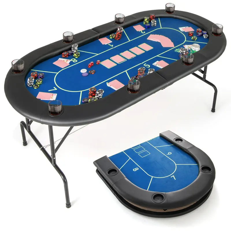 GoPlus-Pokertisch, klappbar, 183 × 91 × 77,5 cm, mit 8 Getränkehaltern