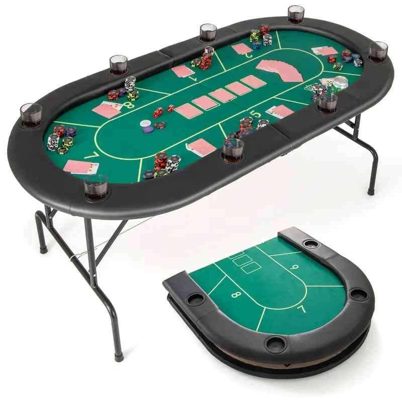 GoPlus-Pokertisch, klappbar, 183 × 91 × 77,5 cm, mit 8 Getränkehaltern 2