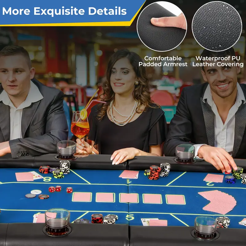 GoPlus-Pokertisch, klappbar, 183 × 91 × 77,5 cm, mit 8 Getränkehaltern