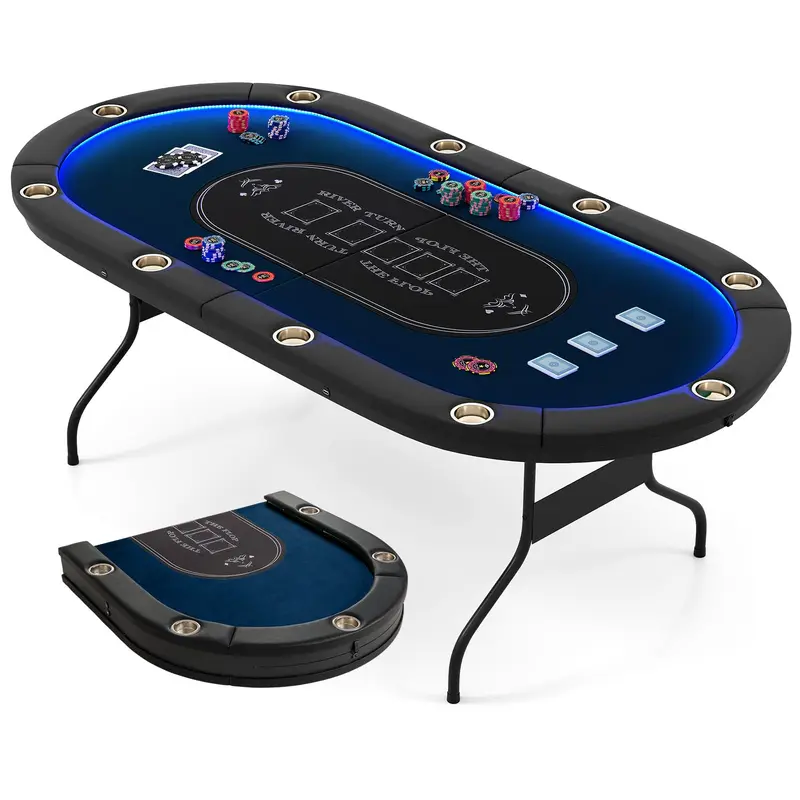 GoPlus Pokertisch, klappbar, 213 cm, mit LED-Beleuchtung für Texas Hold'em und Blackjack