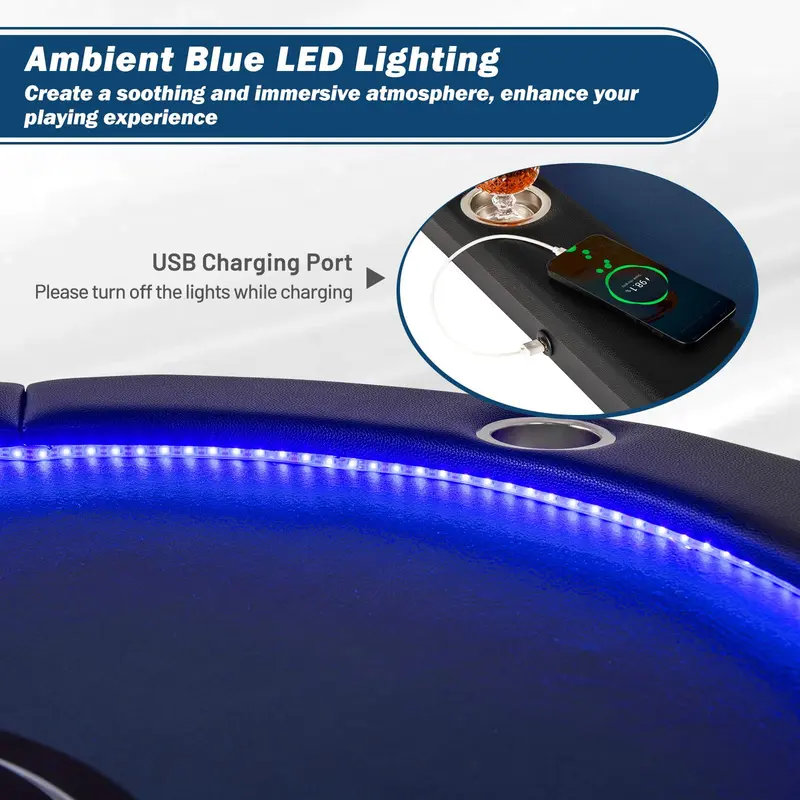 GoPlus Pokertisch, klappbar, 213 cm, mit LED-Beleuchtung für Texas Hold'em und Blackjack 2