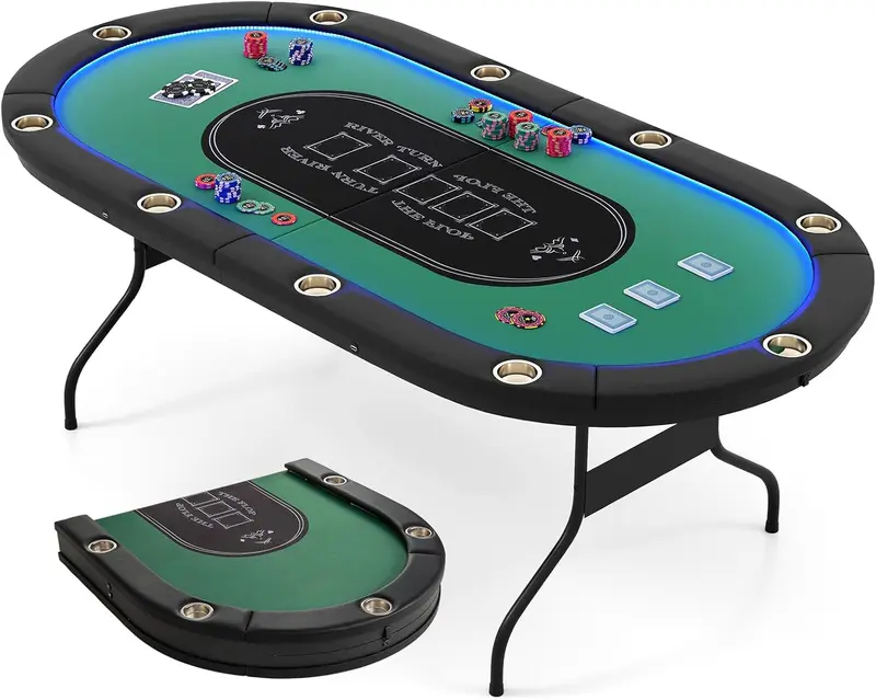 GoPlus Pokertisch, klappbar, 213 cm, mit LED-Beleuchtung für Texas Hold'em und Blackjack