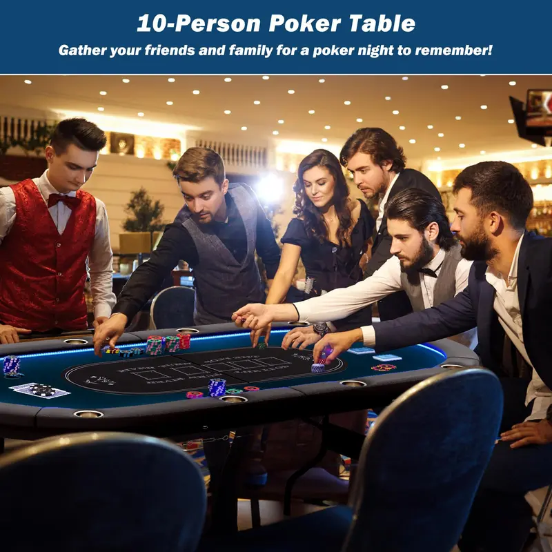 GoPlus Pokertisch, klappbar, 213 cm, mit LED-Beleuchtung für Texas Hold'em und Blackjack