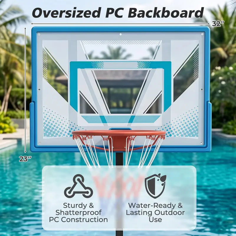 Goplus Pool-Basketballkorb | Höhenverstellbares Basketballtor mit 81 cm (32 Zoll) bruchsicherem Rückwand