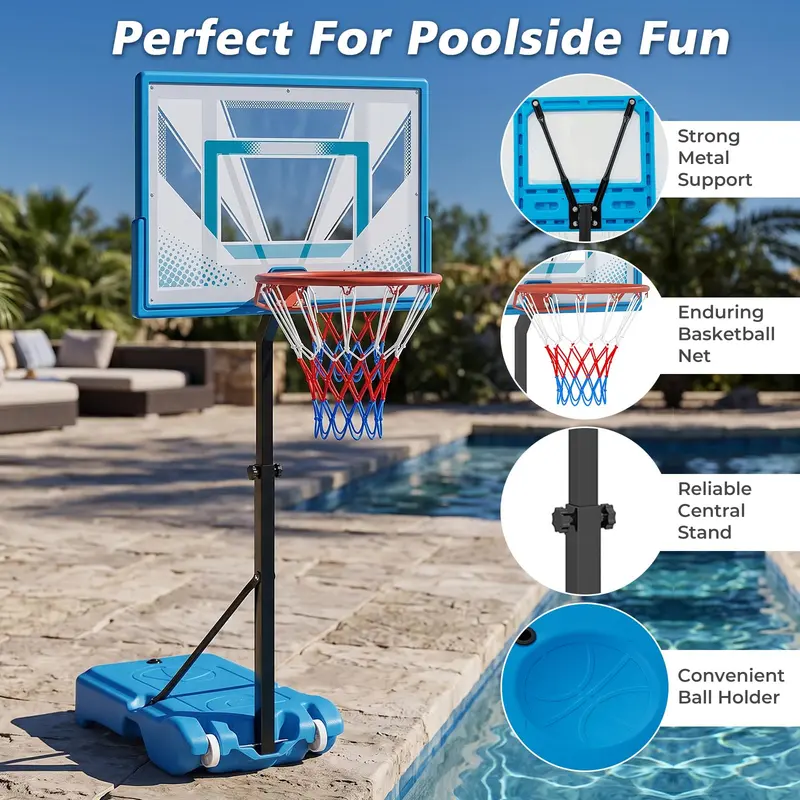 Goplus Pool-Basketballkorb | Höhenverstellbares Basketballtor mit 81 cm (32 Zoll) bruchsicherem Rückwand