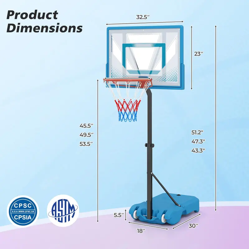 Goplus Pool-Basketballkorb | Höhenverstellbares Basketballtor mit 81 cm (32 Zoll) bruchsicherem Rückwand