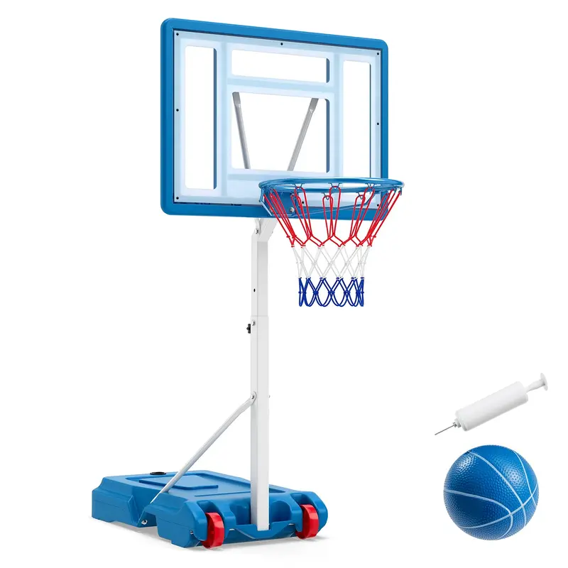 Goplus Pool-Basketballkorb mit 3 Höhenstufen, verstellbares Basketballtor mit bruchsicherer 32"-Rückwand