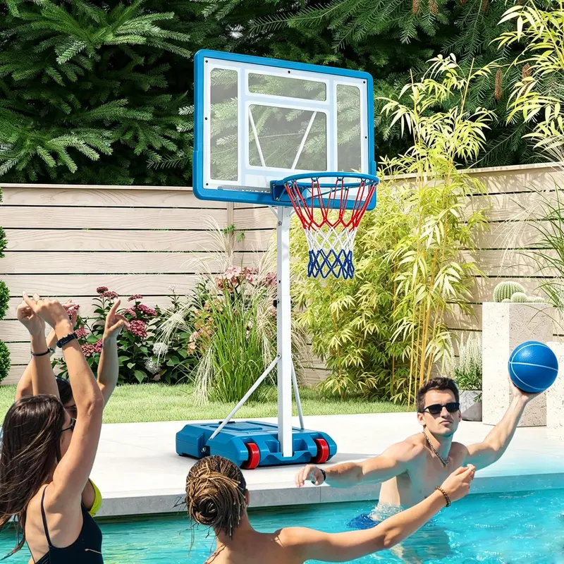 Goplus Pool-Basketballkorb mit 3 Höhenstufen, verstellbares Basketballtor mit bruchsicherer 32"-Rückwand 2