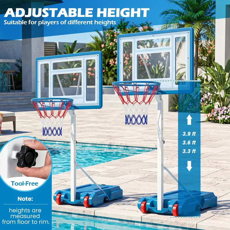 Goplus Pool-Basketballkorb mit 3 Höhenstufen, verstellbares Basketballtor mit bruchsicherer 32"-Rückwand