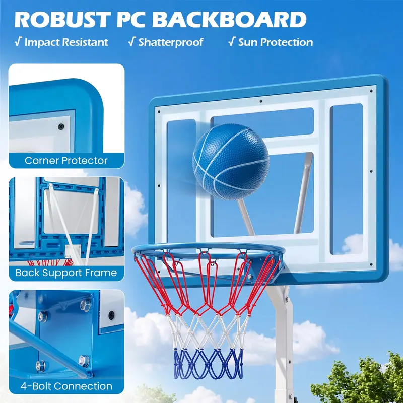Goplus Pool-Basketballkorb mit 3 Höhenstufen, verstellbares Basketballtor mit bruchsicherer 32"-Rückwand