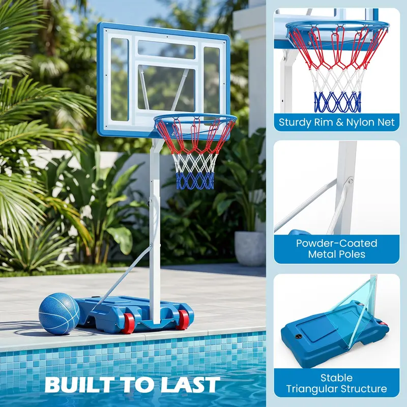 Goplus Pool-Basketballkorb mit 3 Höhenstufen, verstellbares Basketballtor mit bruchsicherer 32"-Rückwand