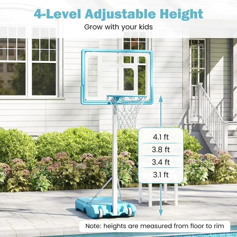 Goplus Poolside Basketballkorb mit verstellbarer Höhe (0,96–1,25 m) und 82 cm bruchsicherem Rückwandpaneel 2