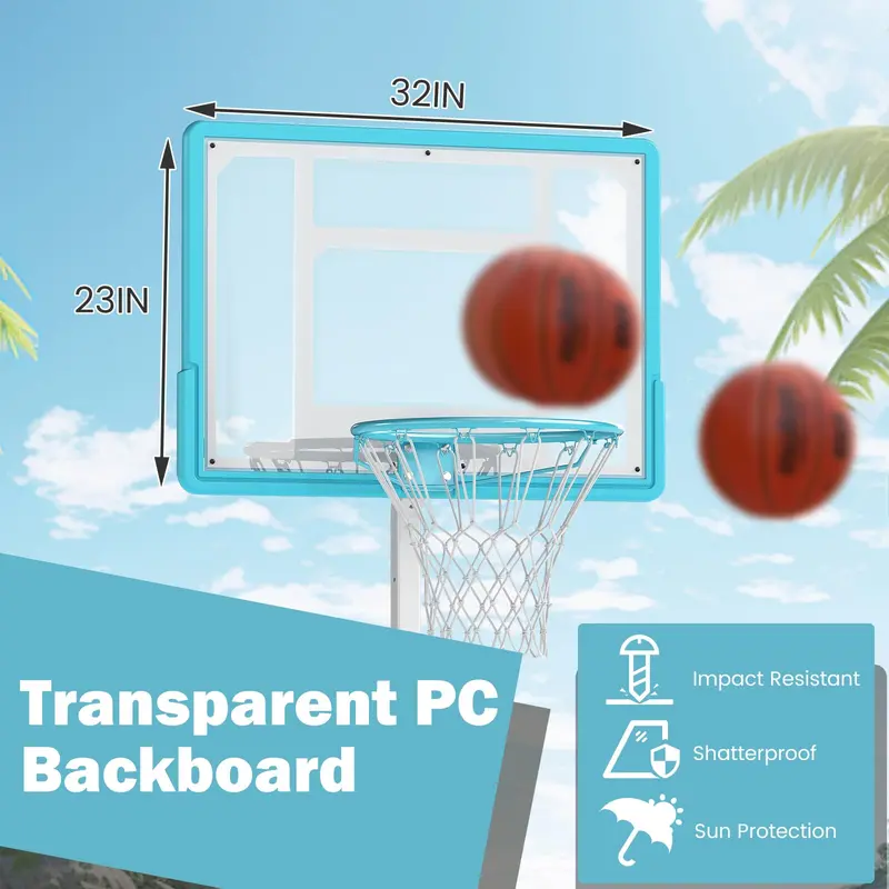 Goplus Poolside Basketballkorb mit verstellbarer Höhe (0,96–1,25 m) und 82 cm bruchsicherem Rückwandpaneel