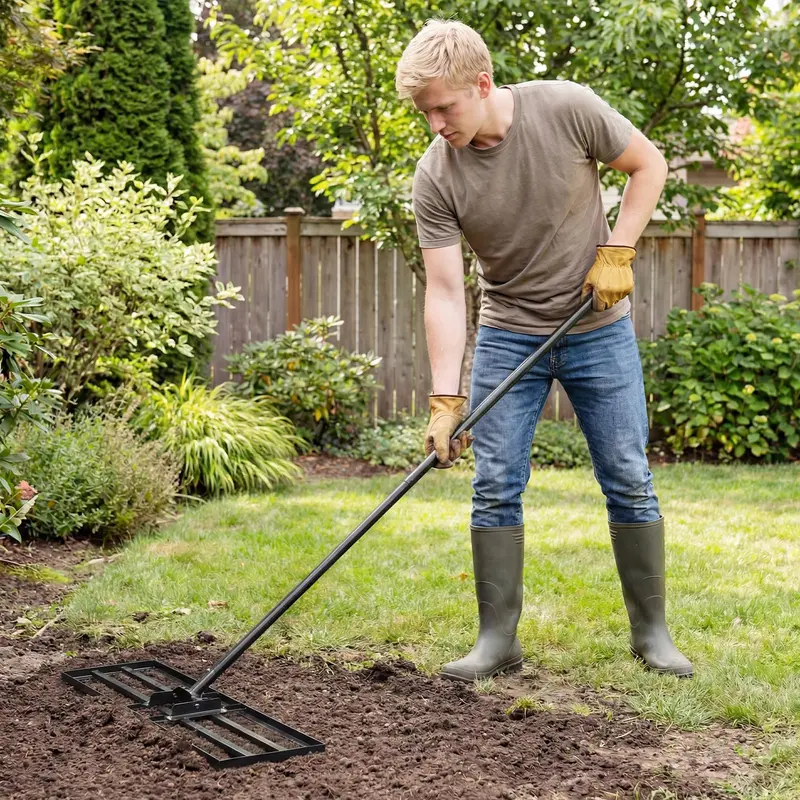 Goplus Rasennivelliergerät, 75 cm × 25 cm, robustes Garten-Leveling-Rake mit ergonomischem Griff für Bodenbearbeitung 2